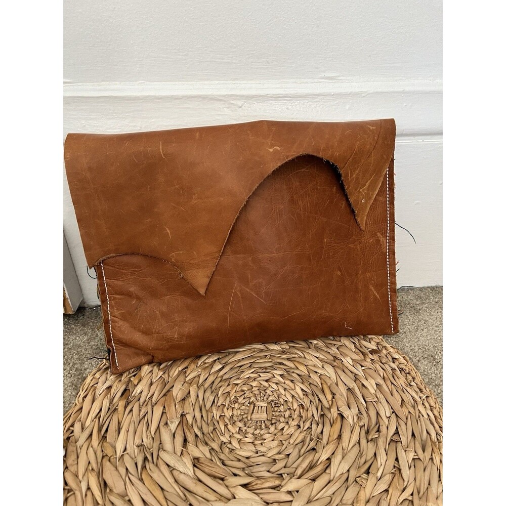 Vintage Tan Leather iPad Case Travel Suede Envelope Clutch Purse Handbag Lined